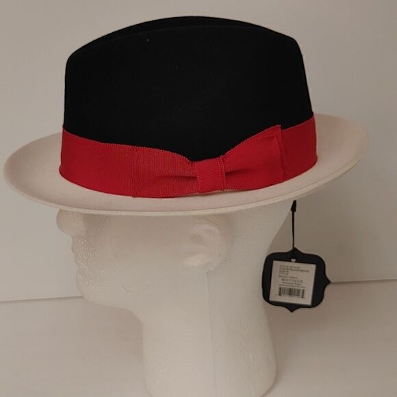 MEN'S MONTIQUE BLACK-WHITE 2 1/4" WIDE BRIM 100% WOOL FELT FEDORA HAT. H… - Picture 2 of 8